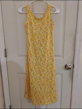 btween Yellow Floral Midi Tank Dress with Pink and Green Accents